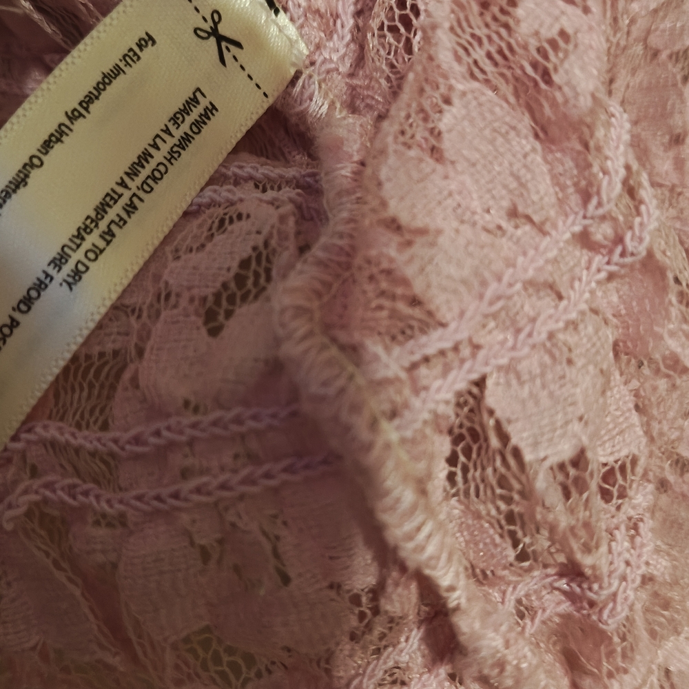Free People One Madison Top Women XL Smocked 🌹 Rose Lace Sheer Fairy Pink Boho - Picture 9 of 13